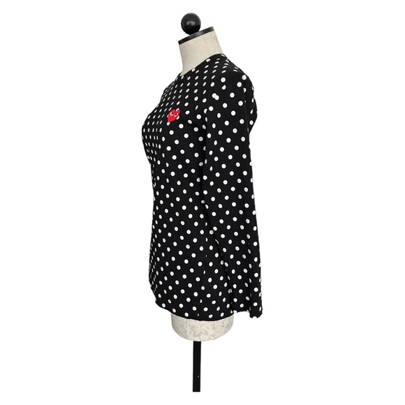 Comme Des Garcons Play Polka Dot Long 100% Cotton Tee Embroidered Heart Size L - Picture 9 of 15
